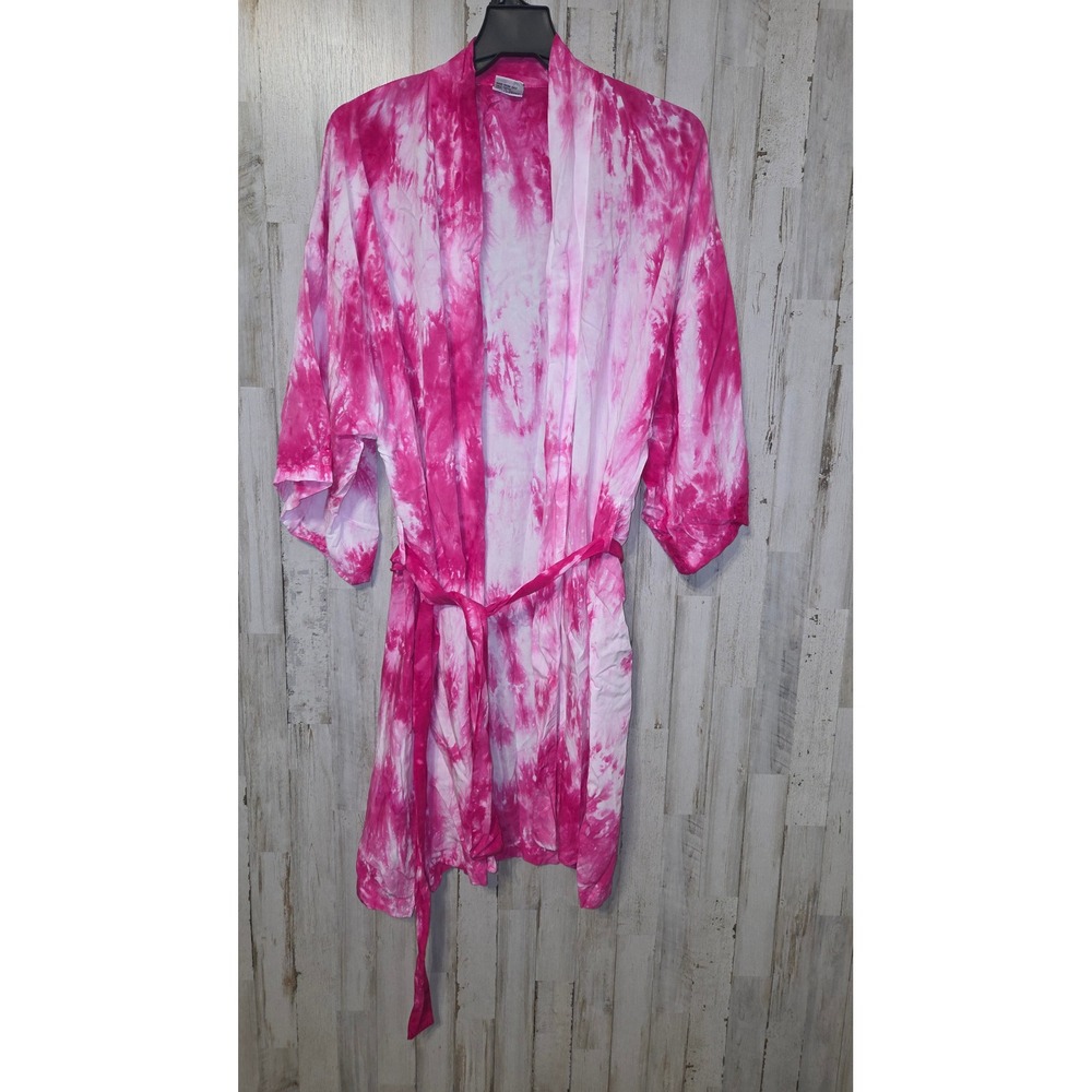 DHARMA Trading Co OS Tie Dye Robe Tie Kimono Rayon 3/4 sleeve